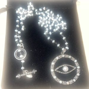 Oxidized Sterling, diamonds and pearl necklace